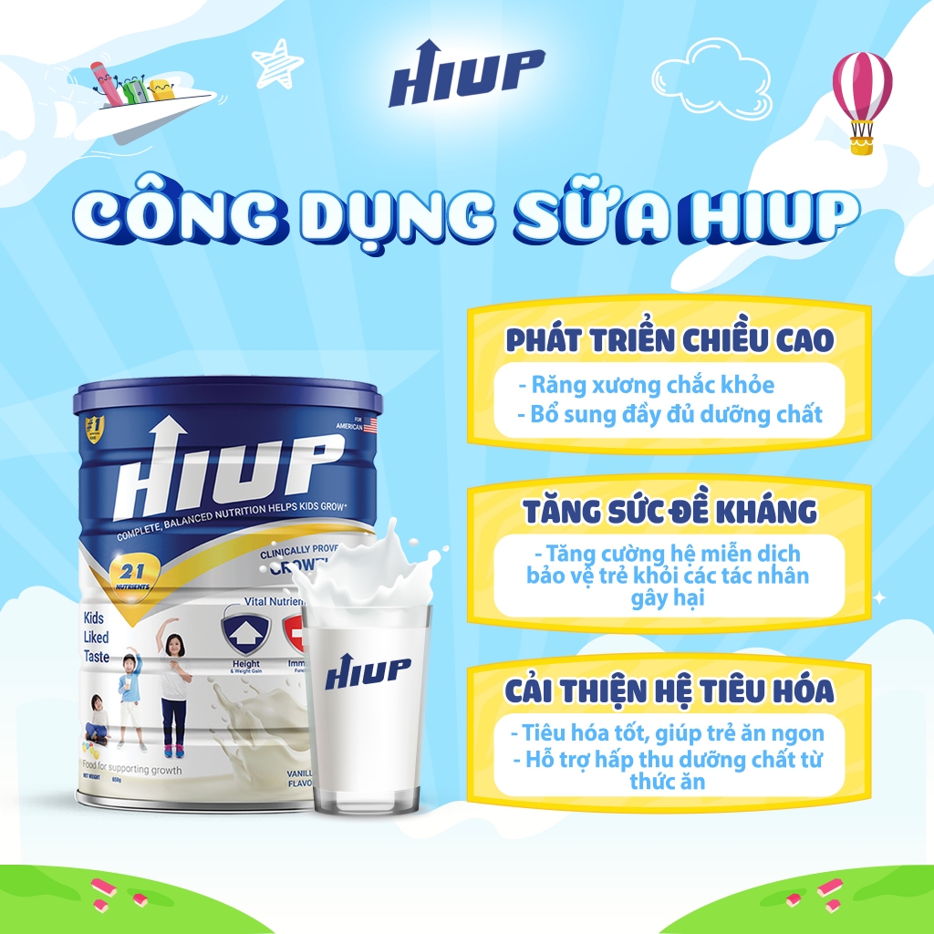 Hiup với thành phần sữa non và nhiều dưỡng chất vàng giúp bé cao lớn